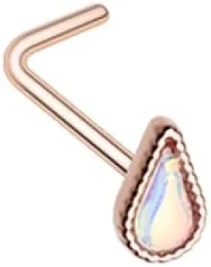 Rose Gold Illuminating TearDrop Shape L-Shape Nose Ring
