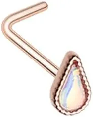 Rose Gold Illuminating TearDrop Shape L-Shape Nose Ring