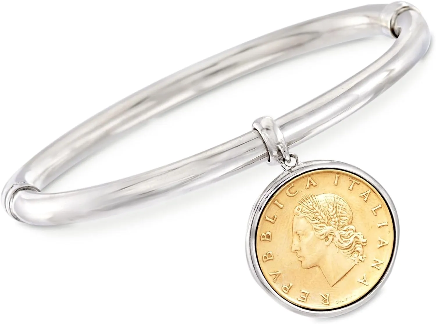 Ross-Simons Italian Genuine Lira Coin Charm Bangle Bracelet in Sterling Silver