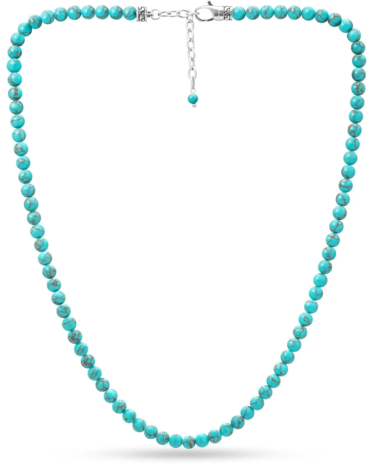 RTZN Mens Beaded Necklaces  Premium Artisan Handcrafted Turquoise Necklace for Men  6MM Beaded Necklace for Men and Women Adjustable 22"- 24 Inches (Turquoise)