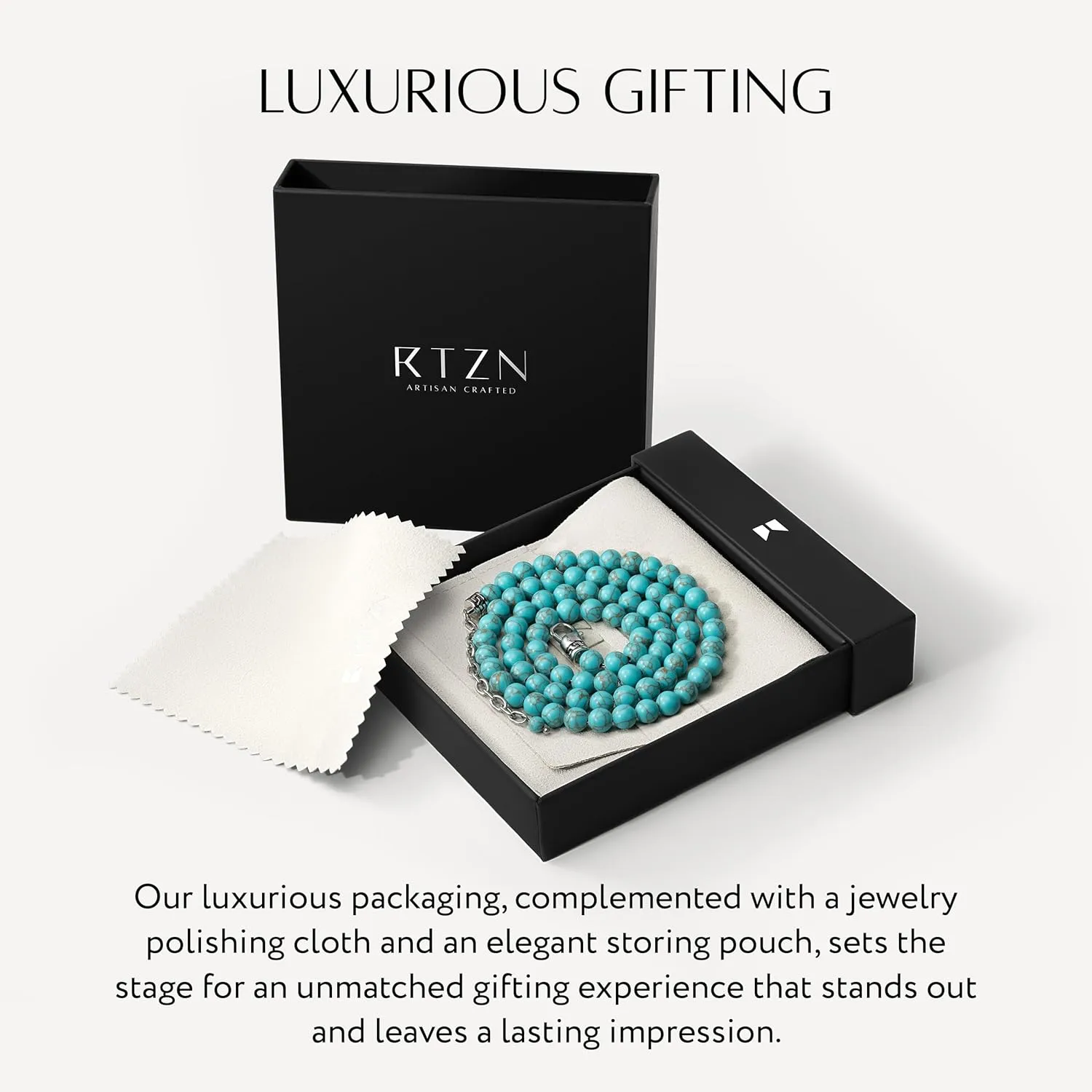 RTZN Mens Beaded Necklaces  Premium Artisan Handcrafted Turquoise Necklace for Men  6MM Beaded Necklace for Men and Women Adjustable 22"- 24 Inches (Turquoise)