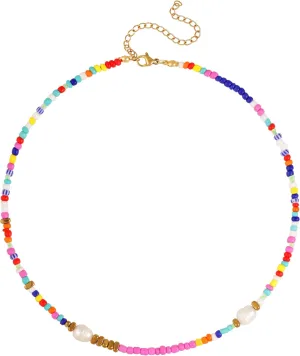 Sacina Trendy Colorful Beaded Choker Necklace, Imitation-Pearl Summer Beach Necklace, Christmas Jewelry Gift for Women