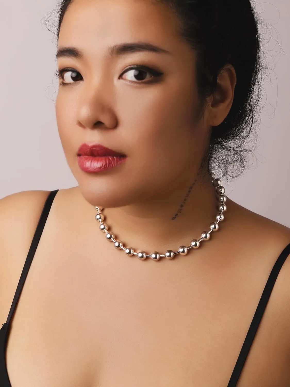 Sacina Y2k Aesthetic Emo Silver-tone Beaded Ball Chain Necklace, Gothic Punk Grunge Necklace, Christmas Jewelry Gift