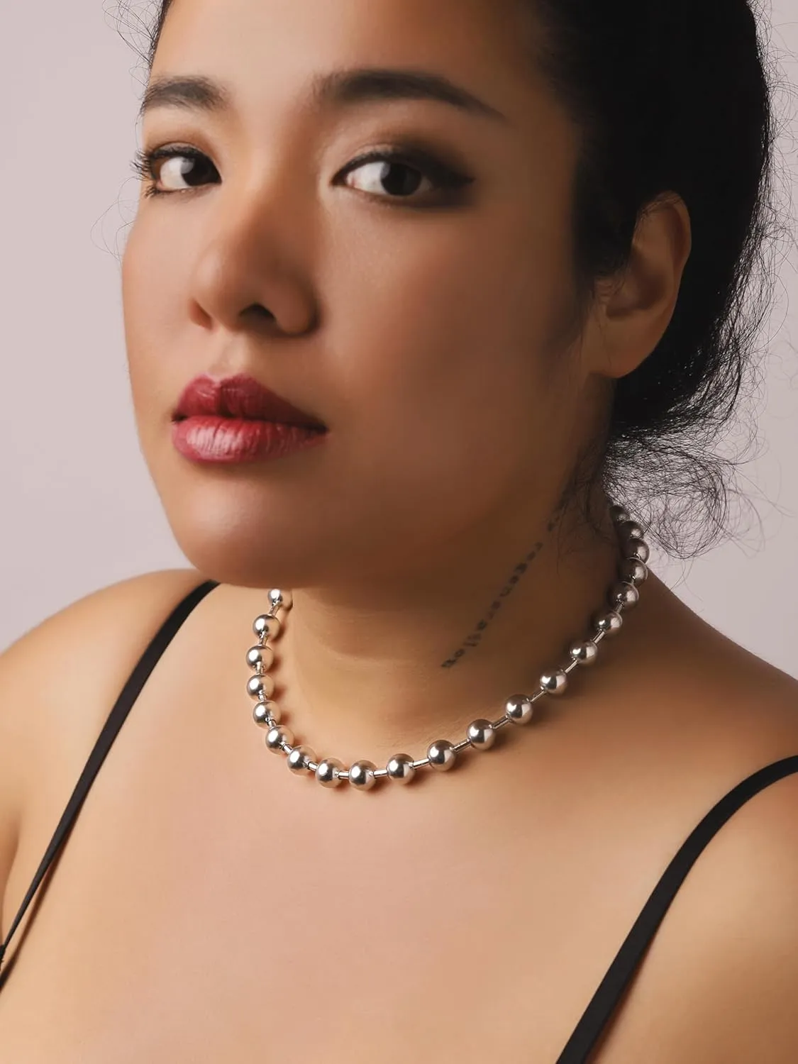 Sacina Y2k Aesthetic Emo Silver-tone Beaded Ball Chain Necklace, Gothic Punk Grunge Necklace, Christmas Jewelry Gift