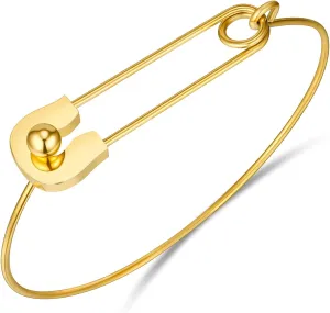 Safety Pin Hook Bangle Bracelet Classic Gold Stainless Steel Simple Love Safety Pins Bracelet Jewelry