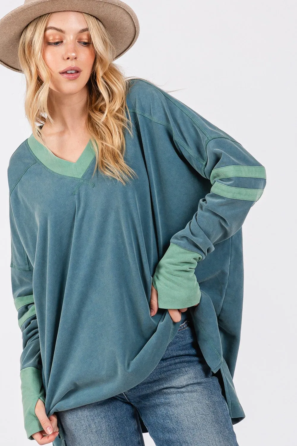 SAGE   FIG Mineral Wash Side Slit Contrast Top