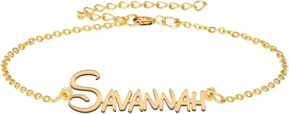 Savannah Custom Name Bracelet Personalized Dainty Bangles Engraved Cutted Crafted Friendship Ankle Jewelry Gift for Womens