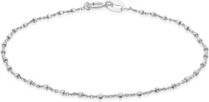 SEA OF ICE Sterling Silver 1mm Diamond-Cut Alternate Bead Italy Rolo Chain Bracelet for Women, Size 7.25 Inches