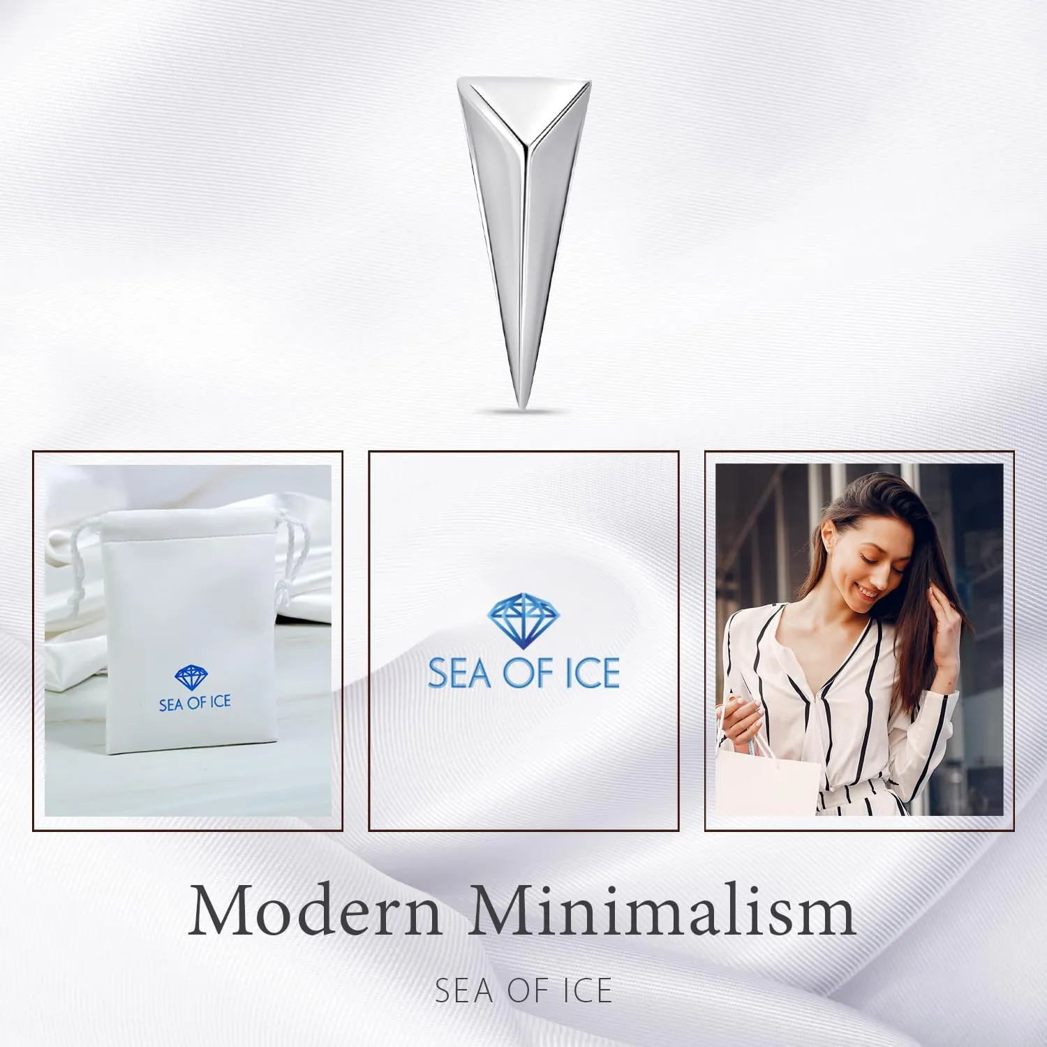 Sea of Ice Sterling Silver Polish Finished Water Drop Dangle, Mini Bar, Triangle, Infinity Minimalist Stud Earrings for Women - Elegant Sterling Silver Earrings for Women  Nickel-Free