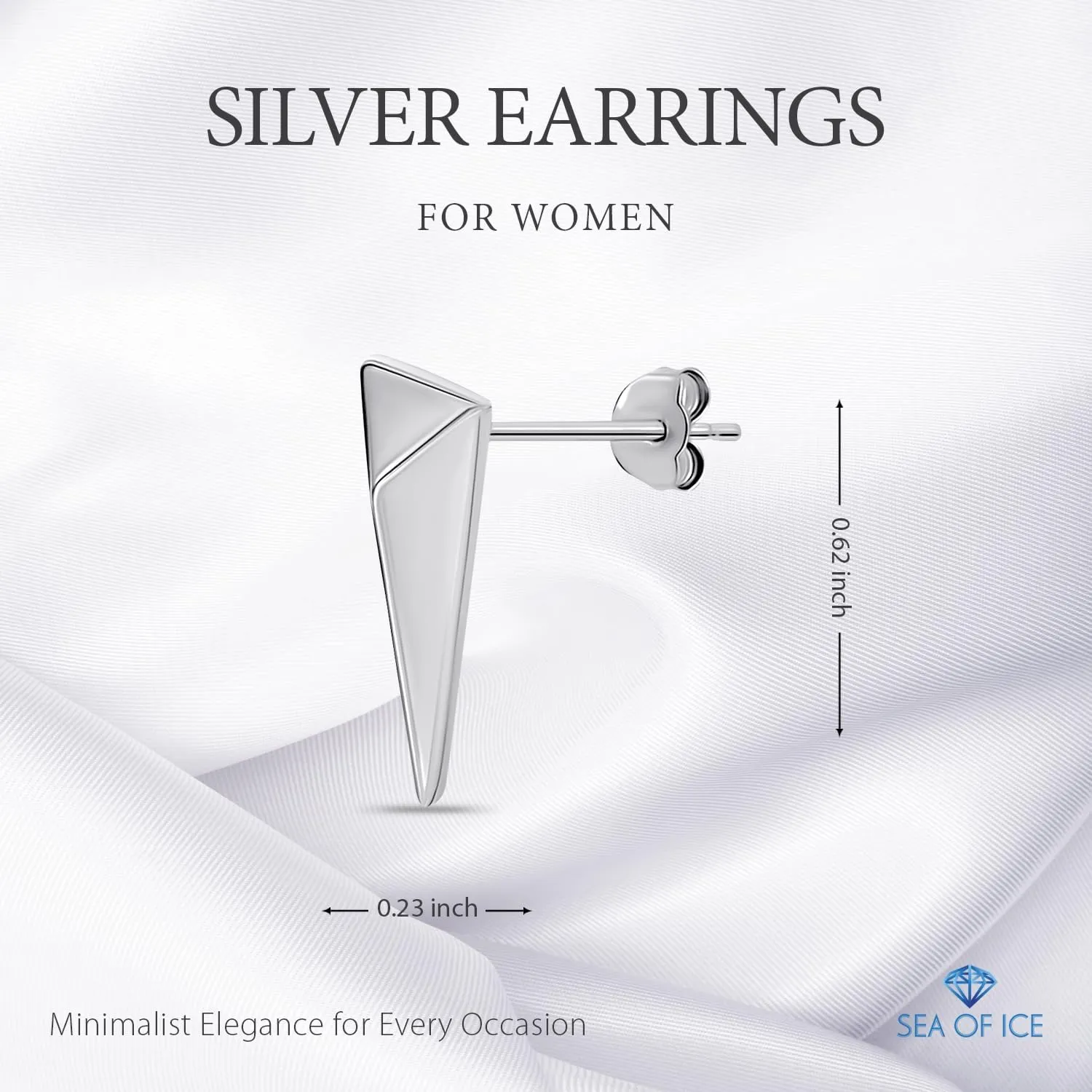Sea of Ice Sterling Silver Polish Finished Water Drop Dangle, Mini Bar, Triangle, Infinity Minimalist Stud Earrings for Women - Elegant Sterling Silver Earrings for Women  Nickel-Free