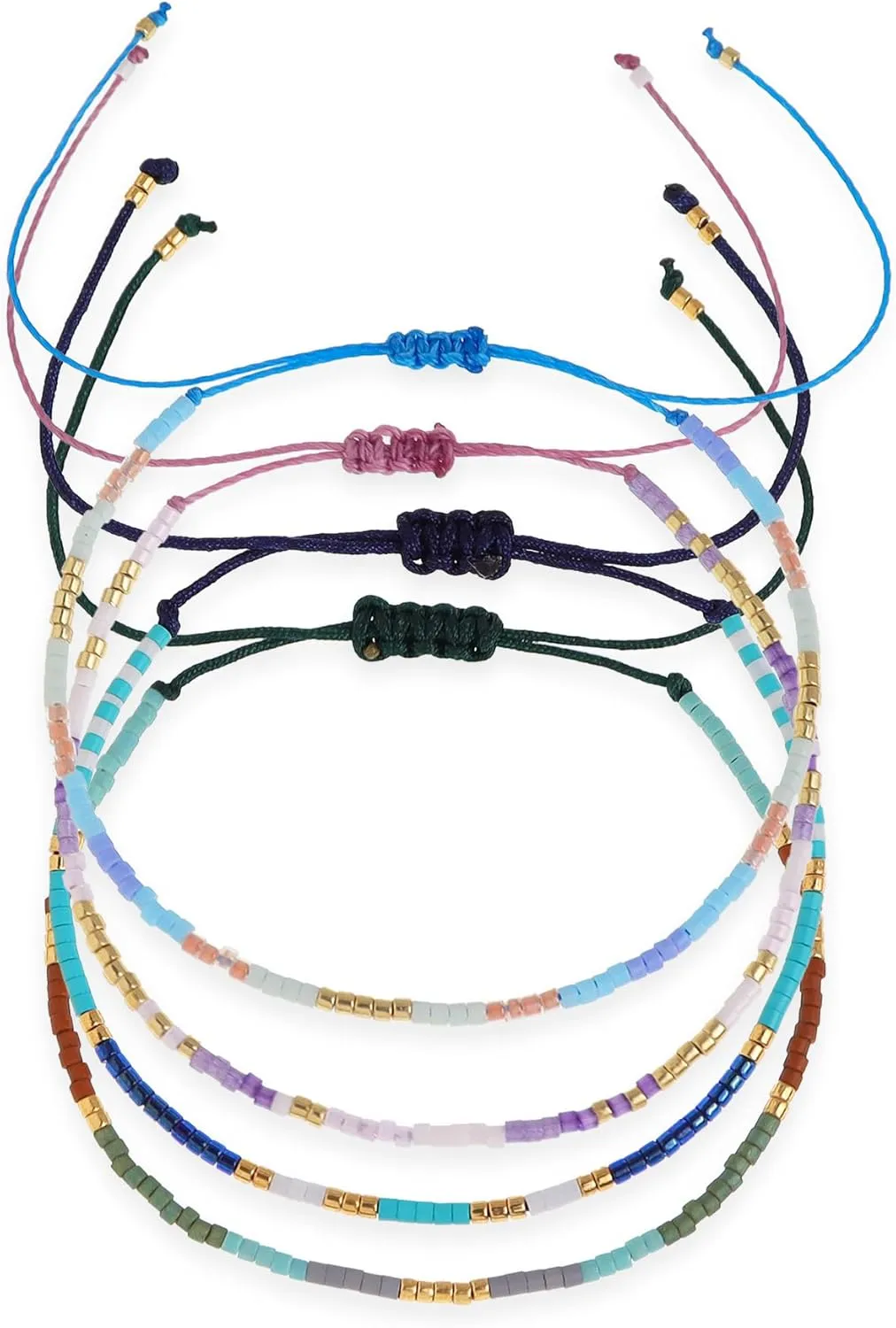Seed Beaded Stack Bracelets Set for Women, Boho Handmade Adjustable Colorful Beads Stackable Strand Bracelet Prom Jewelry Gift.