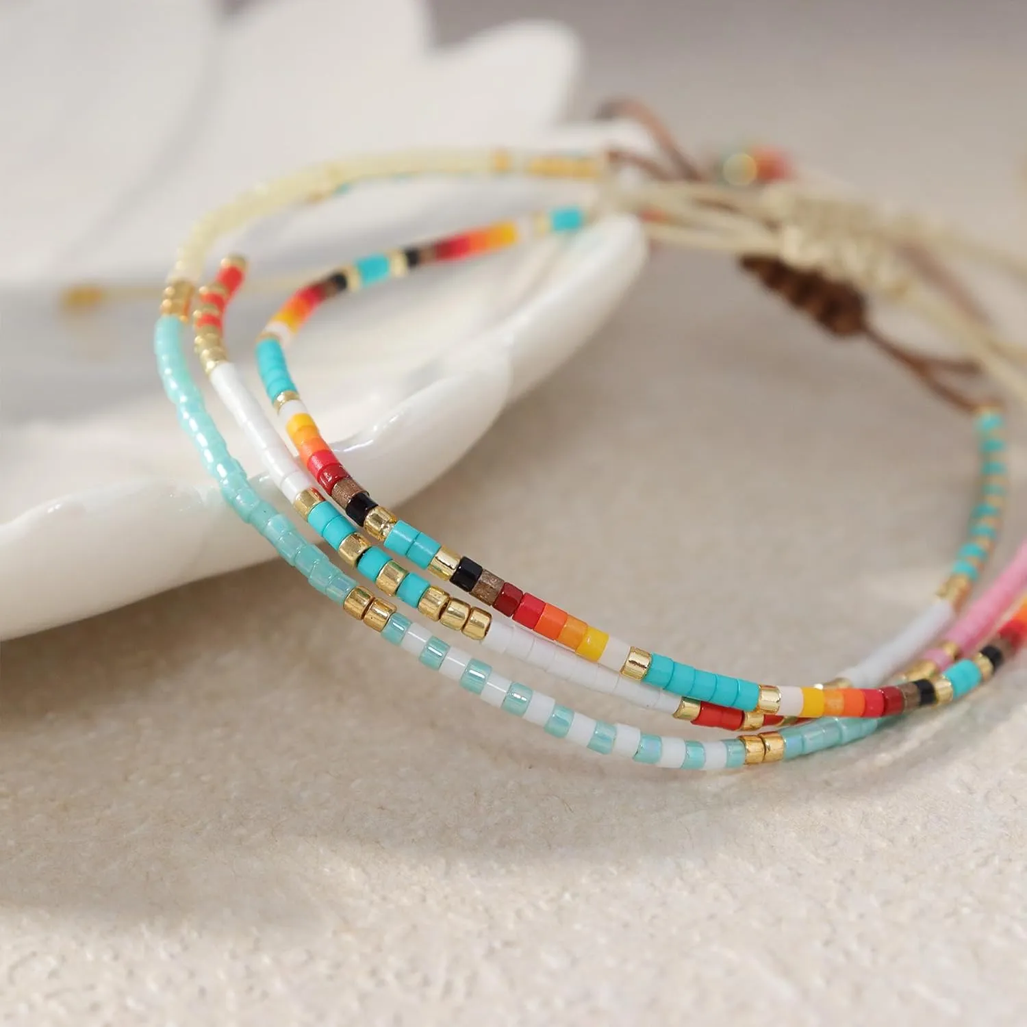 Seed Beaded Stack Bracelets Set for Women, Boho Handmade Adjustable Colorful Beads Stackable Strand Bracelet Prom Jewelry Gift.
