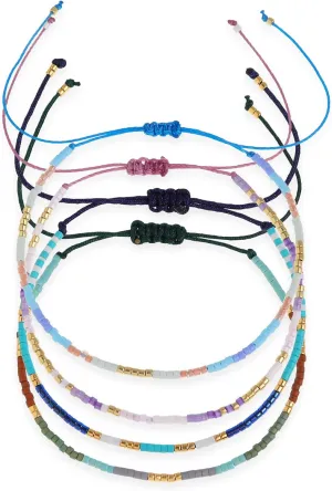 Seed Beaded Stack Bracelets Set for Women, Boho Handmade Adjustable Colorful Beads Stackable Strand Bracelet Prom Jewelry Gift.