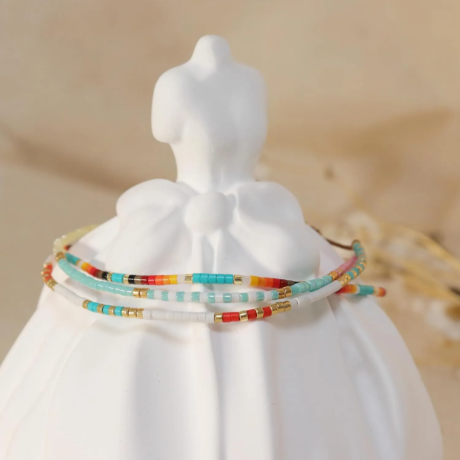 Seed Beaded Stack Bracelets Set for Women, Boho Handmade Adjustable Colorful Beads Stackable Strand Bracelet Prom Jewelry Gift.