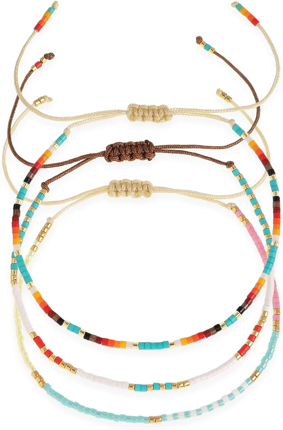 Seed Beaded Stack Bracelets Set for Women, Boho Handmade Adjustable Colorful Beads Stackable Strand Bracelet Prom Jewelry Gift.