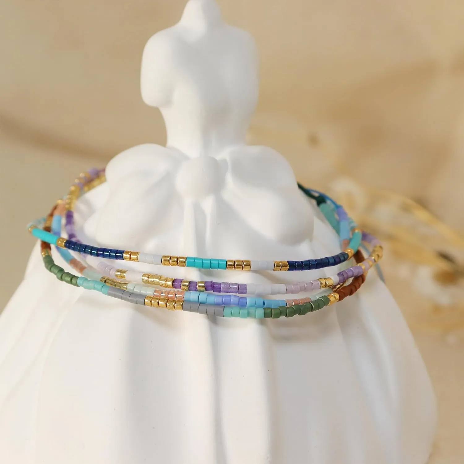 Seed Beaded Stack Bracelets Set for Women, Boho Handmade Adjustable Colorful Beads Stackable Strand Bracelet Prom Jewelry Gift.
