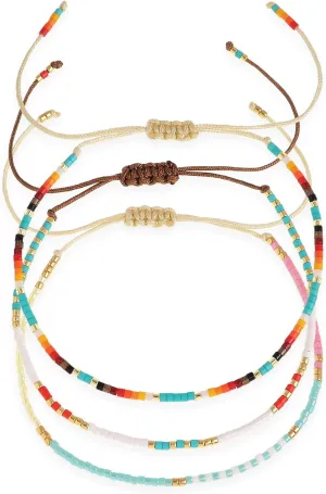 Seed Beaded Stack Bracelets Set for Women, Boho Handmade Adjustable Colorful Beads Stackable Strand Bracelet Prom Jewelry Gift.