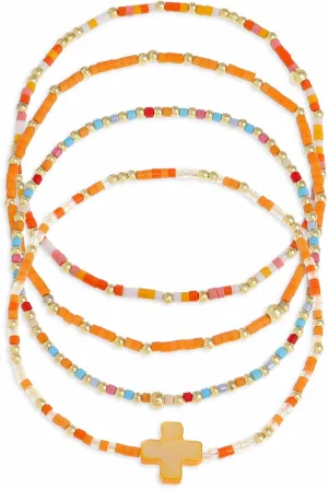 Seed Beads Cross Friendship Stack Bracelets Set for Women, Boho Handmade Colorful Stackable Bracelet Summer Beach Jewelry Gift.