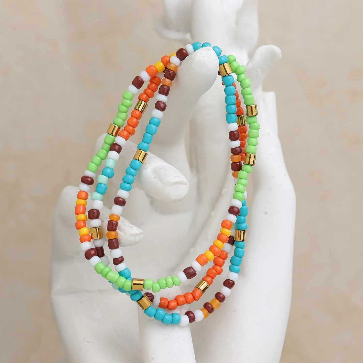 Seed Beads Stack Bracelets Set for Women, Boho Handmade Colorful Beaded Friendship Stretch Bracelet Holiday Prom Jewelry Gift.