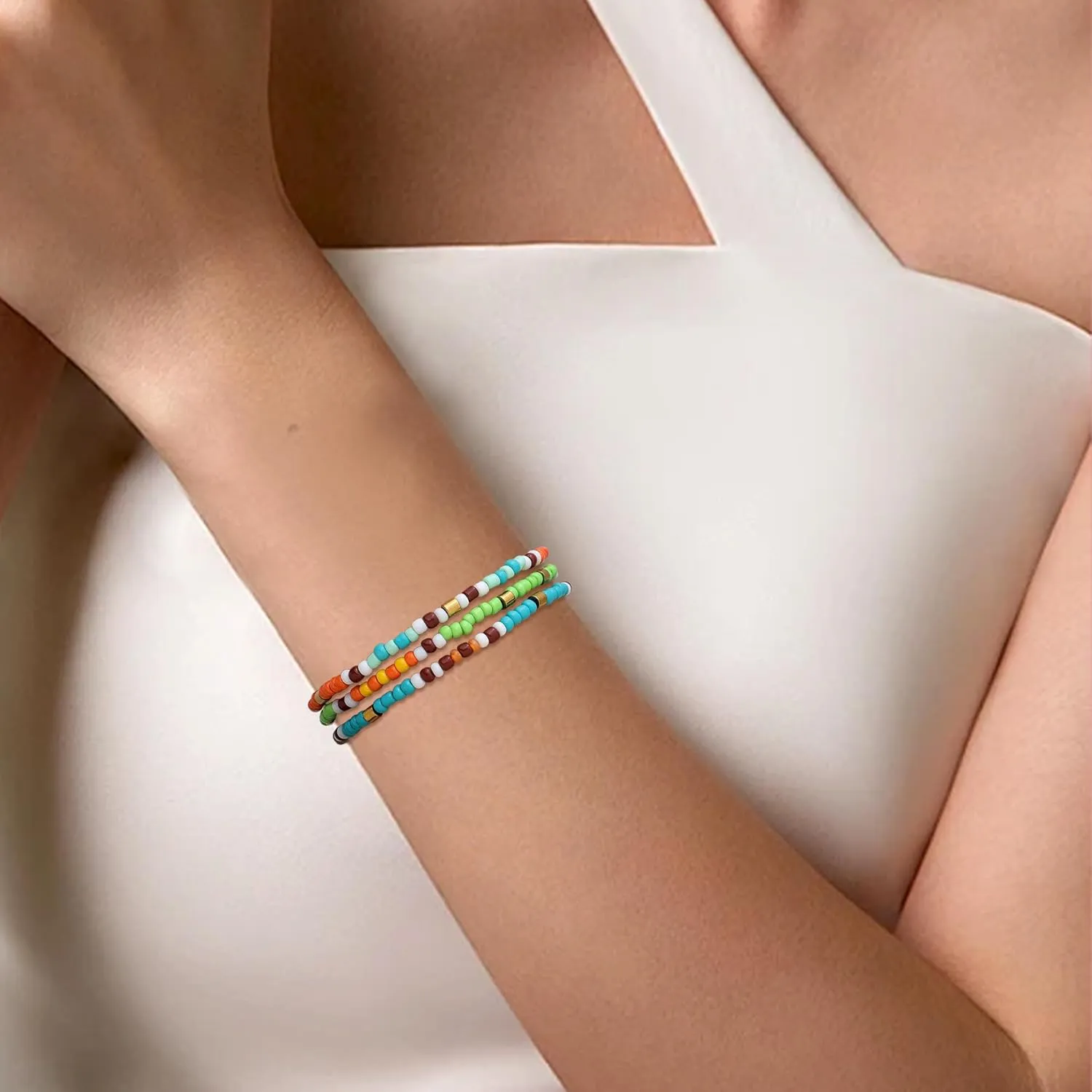 Seed Beads Stack Bracelets Set for Women, Boho Handmade Colorful Beaded Friendship Stretch Bracelet Holiday Prom Jewelry Gift.