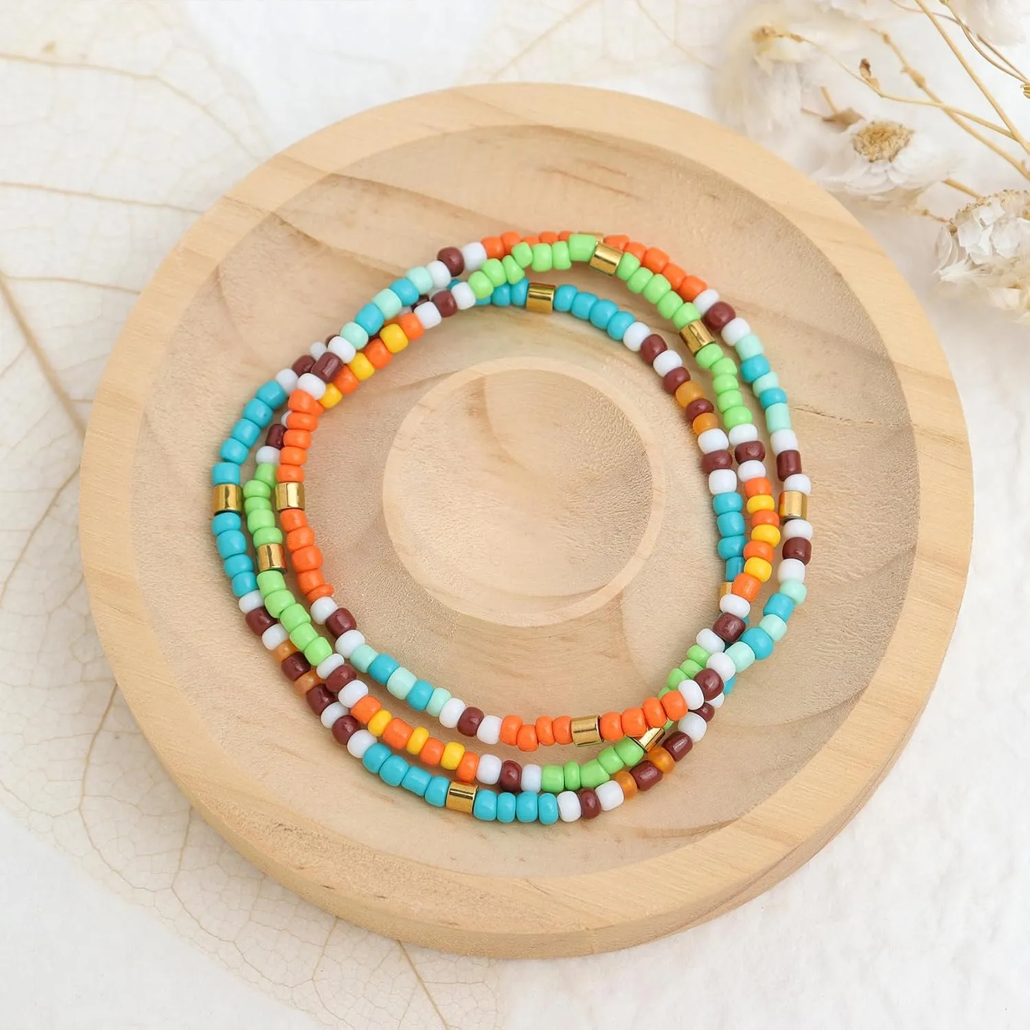 Seed Beads Stack Bracelets Set for Women, Boho Handmade Colorful Beaded Friendship Stretch Bracelet Holiday Prom Jewelry Gift.