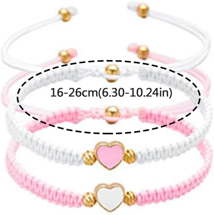 Set of 2 Colorful Heart Beaded Matching Bracelets, Couples Friendship Bracelet, Adjustable Braided Bracelet Cute Jewelry Gifts for Friends