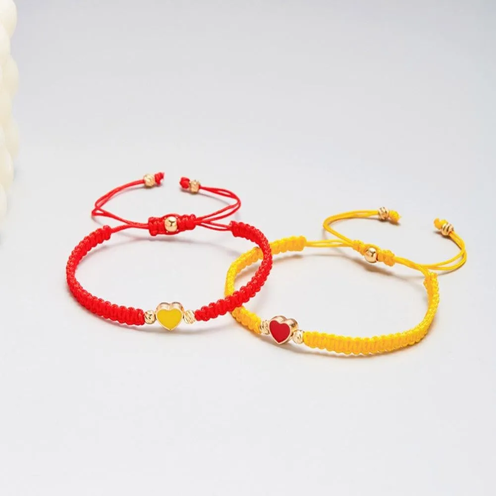 Set of 2 Colorful Heart Beaded Matching Bracelets, Couples Friendship Bracelet, Adjustable Braided Bracelet Cute Jewelry Gifts for Friends