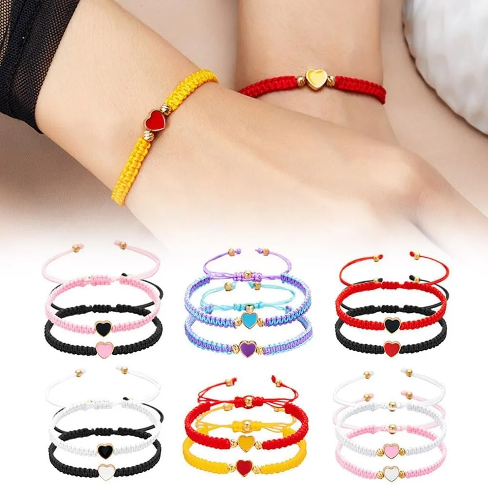 Set of 2 Colorful Heart Beaded Matching Bracelets, Couples Friendship Bracelet, Adjustable Braided Bracelet Cute Jewelry Gifts for Friends