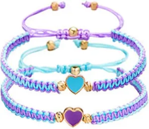Set of 2 Colorful Heart Beaded Matching Bracelets, Couples Friendship Bracelet, Adjustable Braided Bracelet Cute Jewelry Gifts for Friends