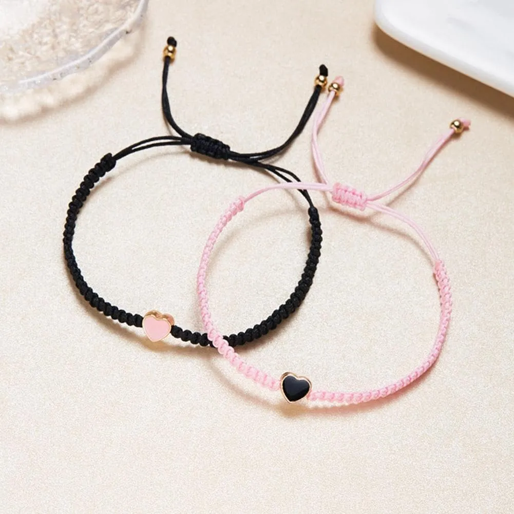 Set of 2 Colorful Heart Beaded Matching Bracelets, Couples Friendship Bracelet, Adjustable Braided Bracelet Cute Jewelry Gifts for Friends