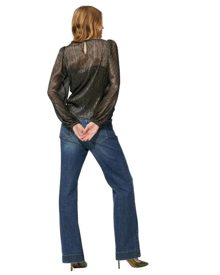 Sheer Lurex Balloon Sleeve Blouse