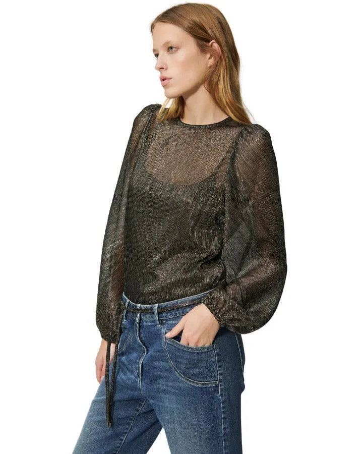 Sheer Lurex Balloon Sleeve Blouse