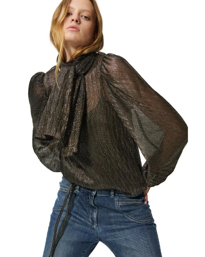 Sheer Lurex Balloon Sleeve Blouse