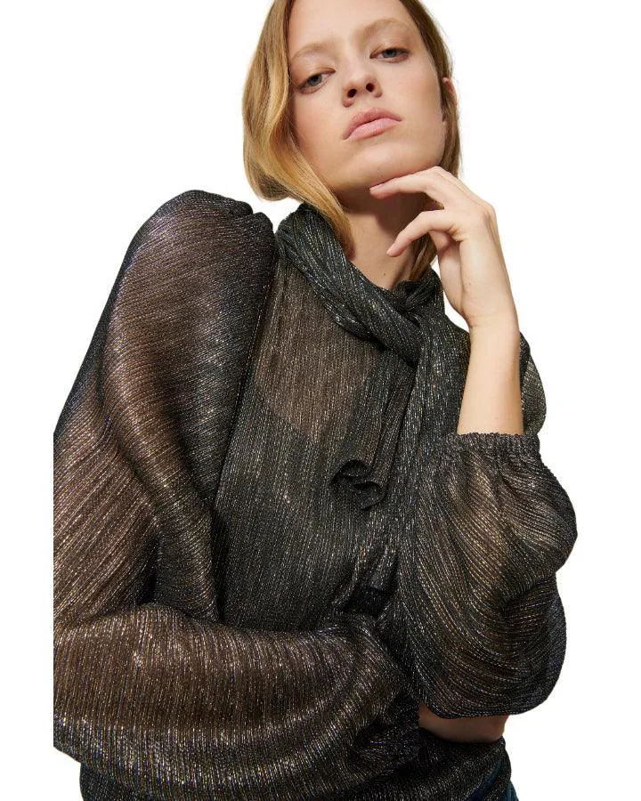 Sheer Lurex Balloon Sleeve Blouse