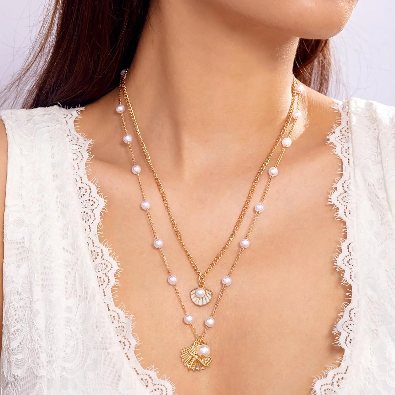 Shell Necklace for Women Layer Seashell Necklaces Boho Summer Beach Starfish Necklace
