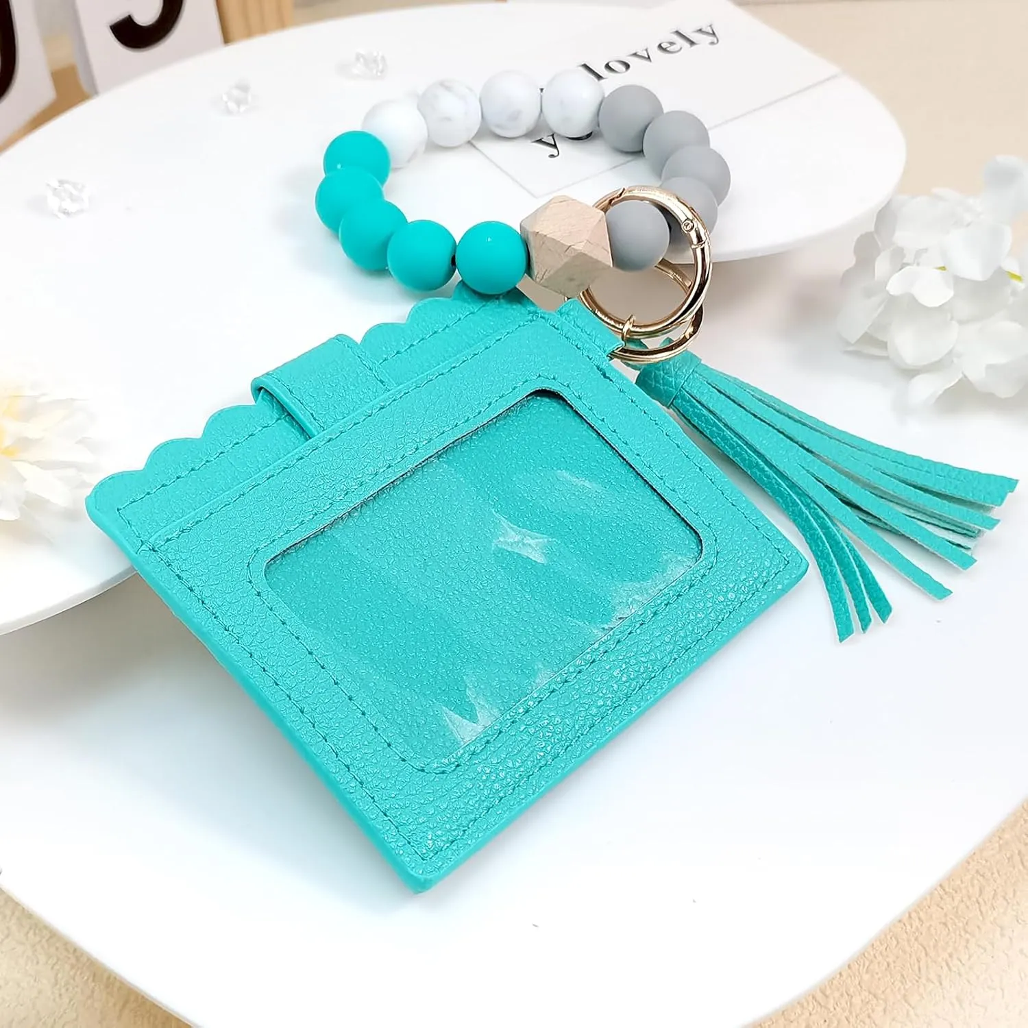 Silicone Keychain Wallet with Zipper Pocket, Slim Wristlet Purse with Tassel and Bracelet Key Ring for Women and Men