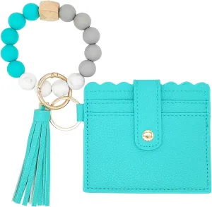 Silicone Keychain Wallet with Zipper Pocket, Slim Wristlet Purse with Tassel and Bracelet Key Ring for Women and Men