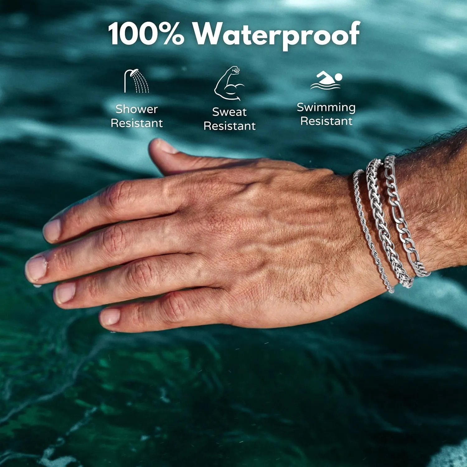 Silver Chain Bracelet for Men Women,6 Pcs Stainless Steel Bracelet for Men Metal Bracelets Set 6.0''6.8''7.5" 8.0" 8.5" Men Silver Jewelry Gifts for Women Men