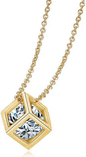 Silver Plated Cubic Zirconia Pendant Necklace for Women Girls Square Cube Crystal Necklaces