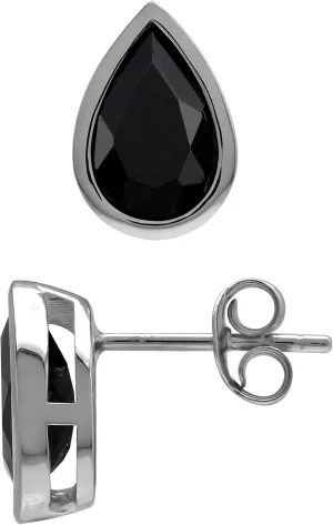 Silvershake 9X6mm Pear Drop Shape Gemstone White Gold Plated or Yellow Gold Plated 925 Sterling Silver Business Attire Bezel Set Stud Post Earrings for Women or Teens
