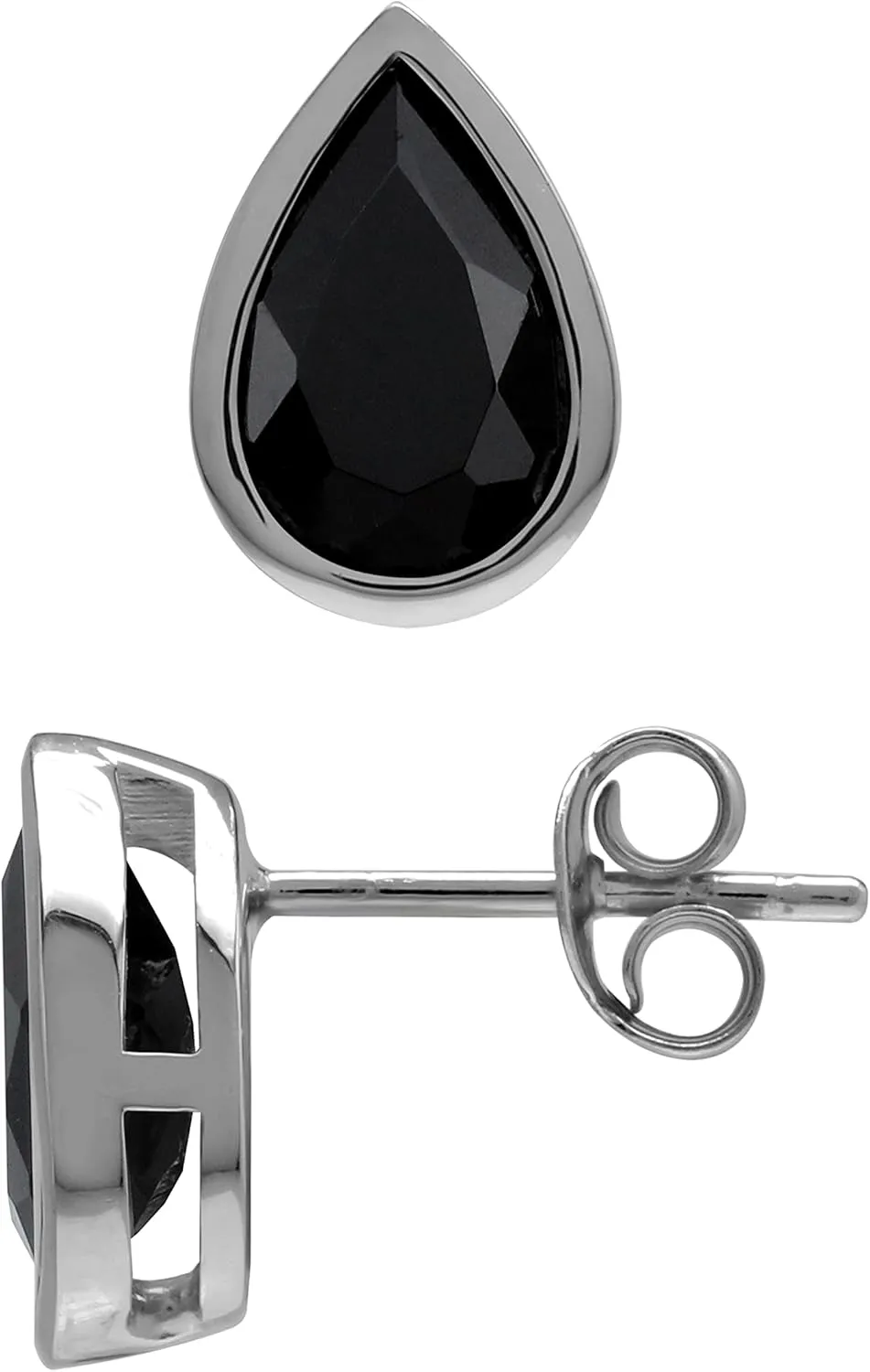 Silvershake 9X6mm Pear Drop Shape Gemstone White Gold Plated or Yellow Gold Plated 925 Sterling Silver Business Attire Bezel Set Stud Post Earrings for Women or Teens