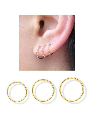 Small Gold Huggie Hoop Earring Set for Cartilage Helix Tragus Nose Ring Hoop, Tiny 14K Yellow Gold Filled Mini Gold Hoops - 6mm 7mm 8mm
