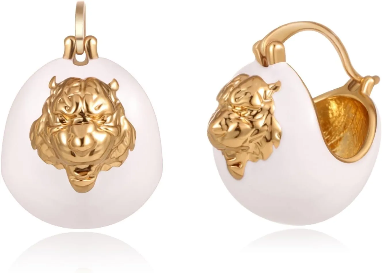 Small Tiger Chunky Earrings for Women Thick Mini Hoop Earrings Enamel Vintage Trendy Jewelry