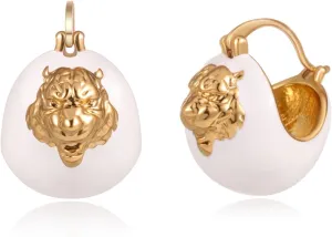 Small Tiger Chunky Earrings for Women Thick Mini Hoop Earrings Enamel Vintage Trendy Jewelry