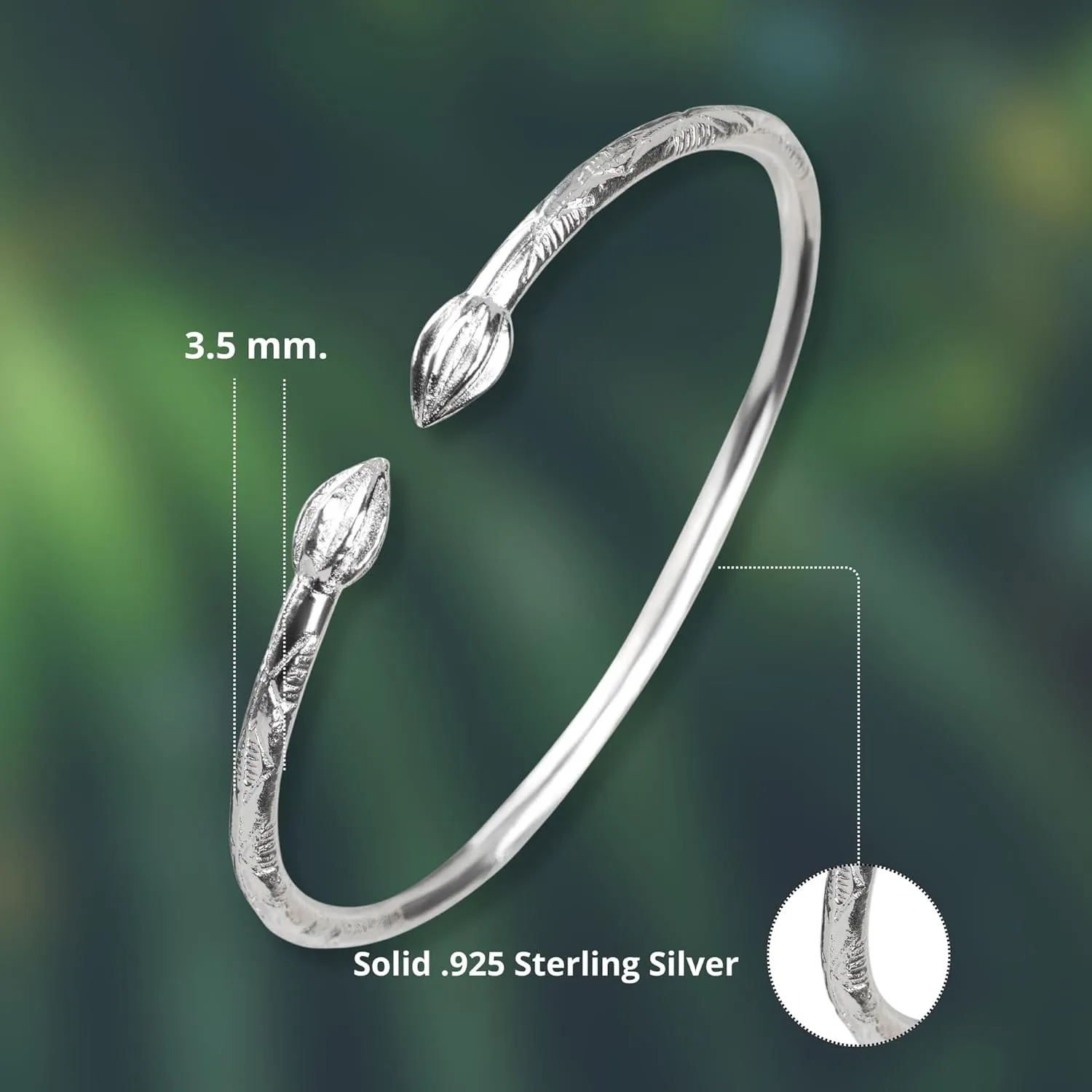 Solid .925 Sterling Silver Bangle Cuff Bracelet Large For Women Gold Plated Jewelry Stretch Bracelets Friendship Gift Birthday Gifts West Indian Bangle Cocoa - 1 piece