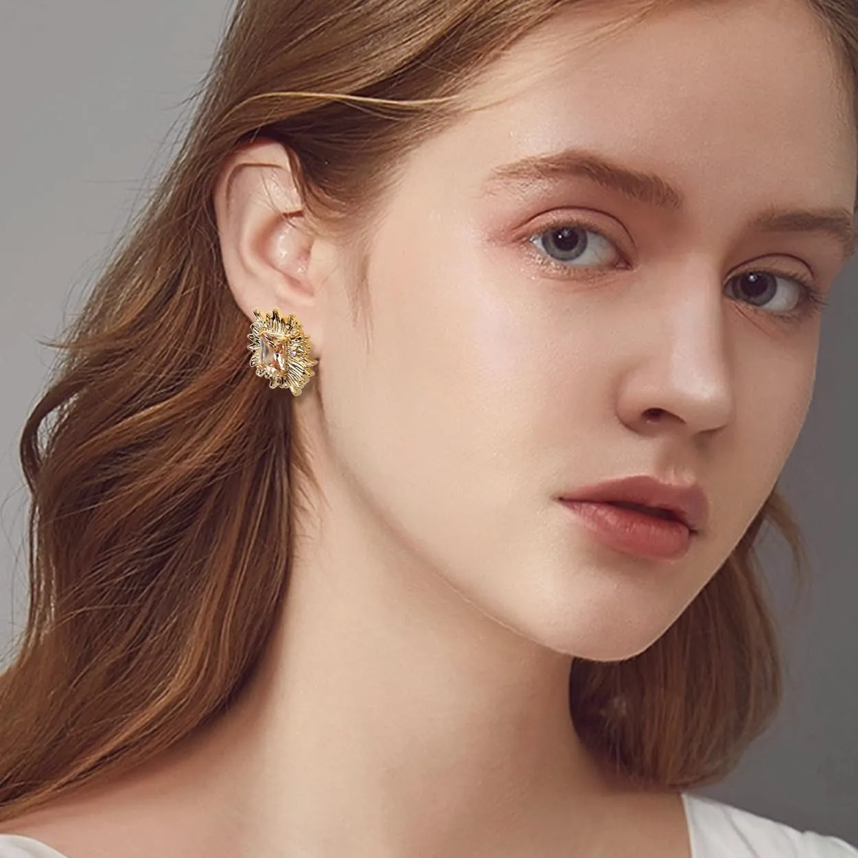 Sonateomber Large Gold Stud Earrings for Women, Statement Chunky Pearl Crystal Cubic Zirconia Wedding Bridal Prom Hypoallergenic Fashion Jewelry Gift