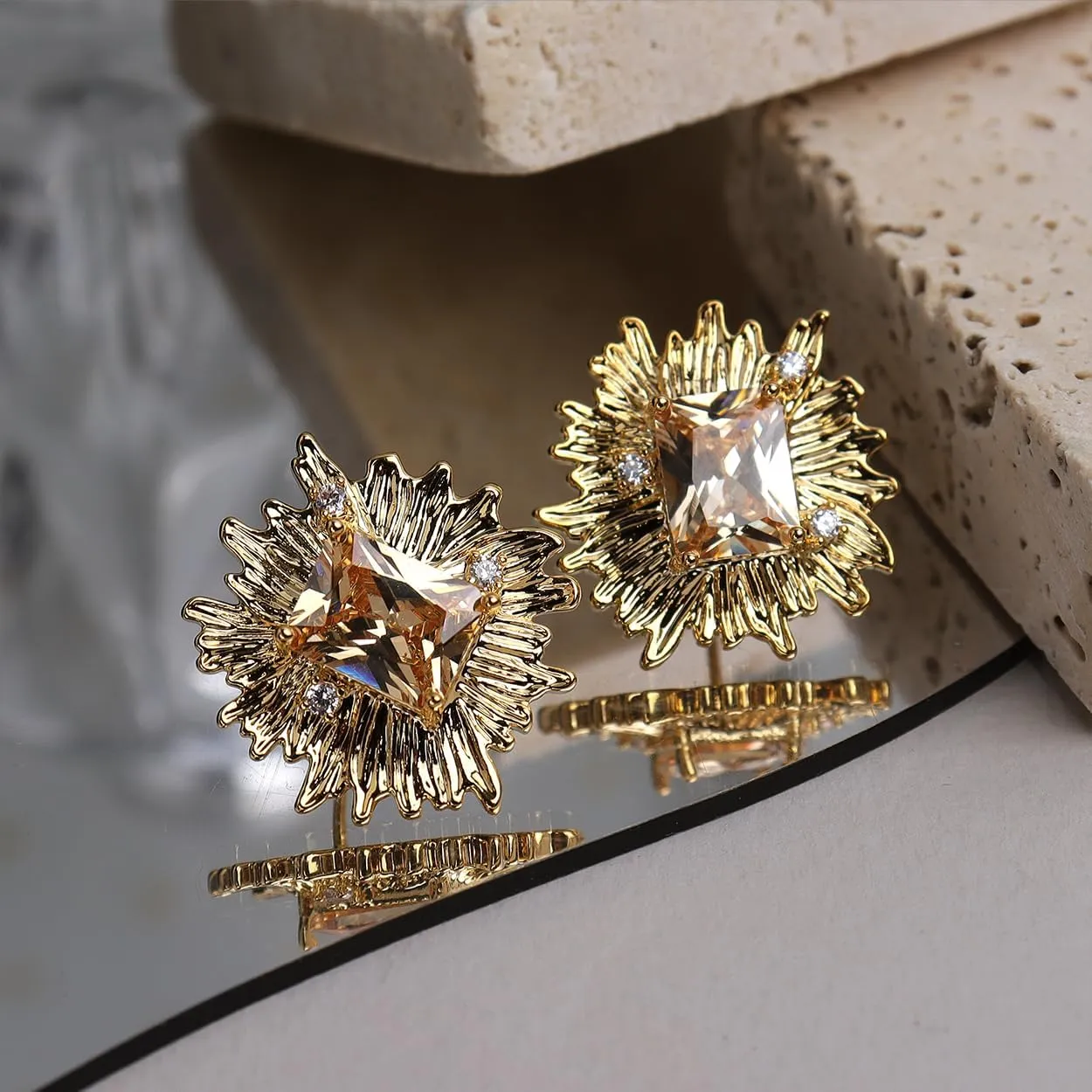 Sonateomber Large Gold Stud Earrings for Women, Statement Chunky Pearl Crystal Cubic Zirconia Wedding Bridal Prom Hypoallergenic Fashion Jewelry Gift