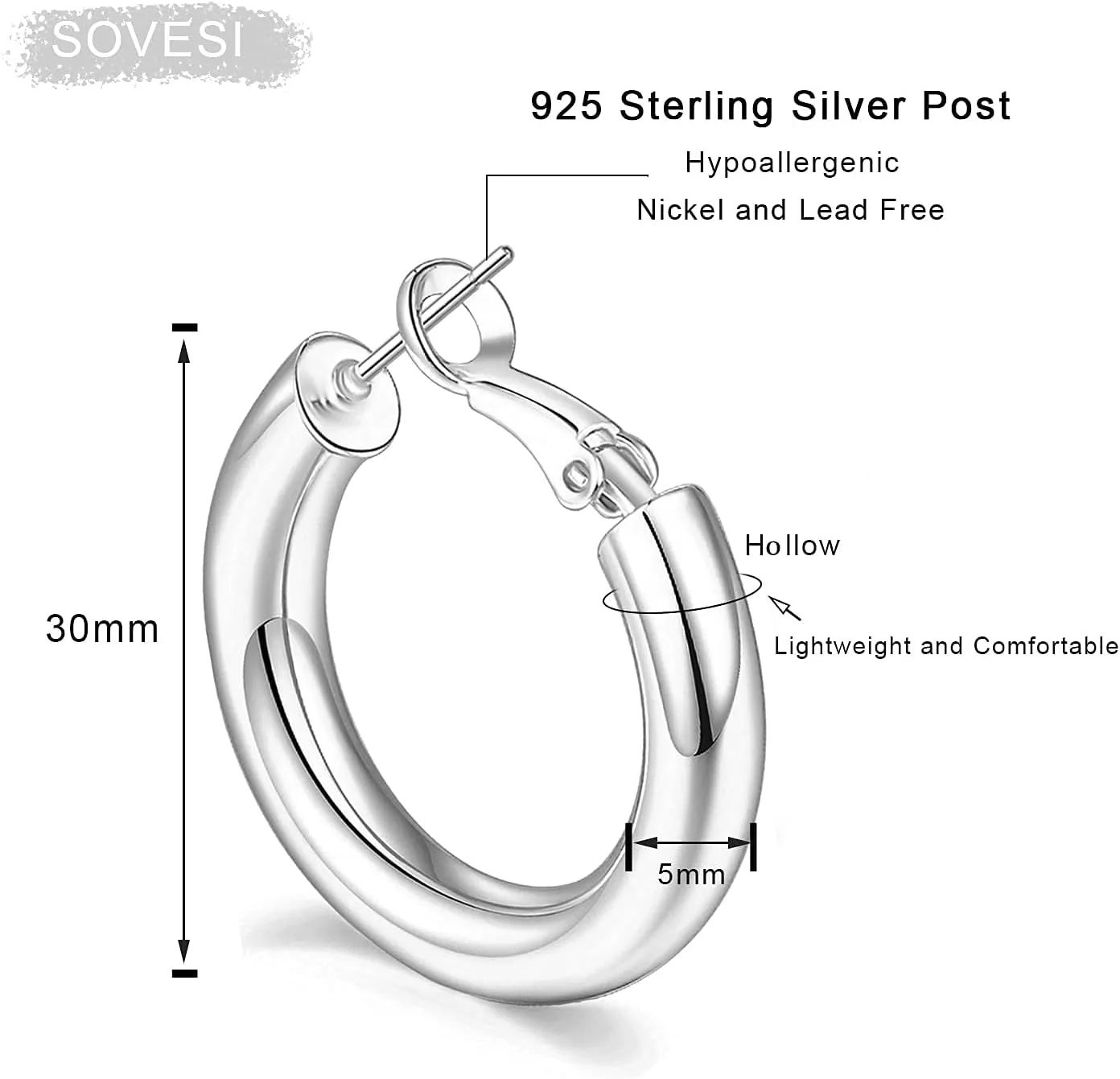 sovesi Chunky Gold Hoop Earrings for Women with 925 Sterling Silver Post, 14K Gold Plated Small Thick Gold Hoops Earrings for Women