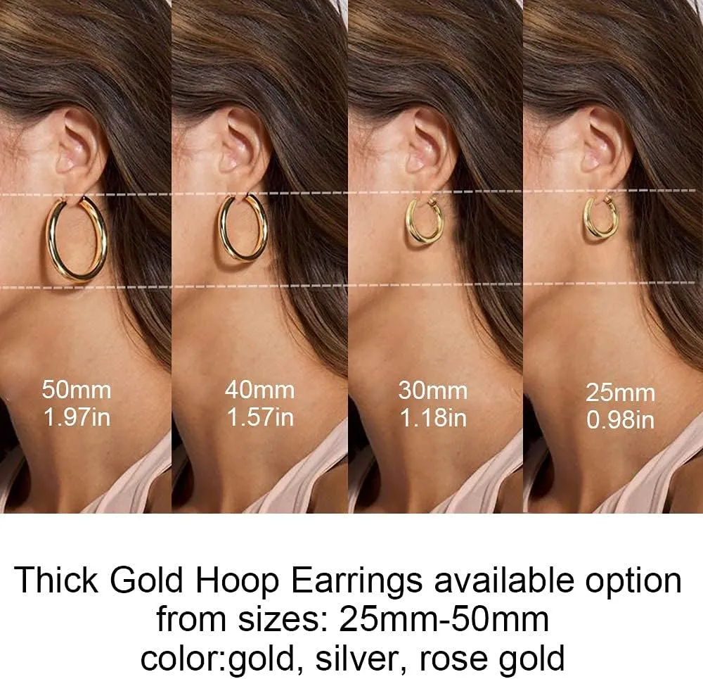 sovesi Chunky Gold Hoop Earrings for Women with 925 Sterling Silver Post, 14K Gold Plated Small Thick Gold Hoops Earrings for Women
