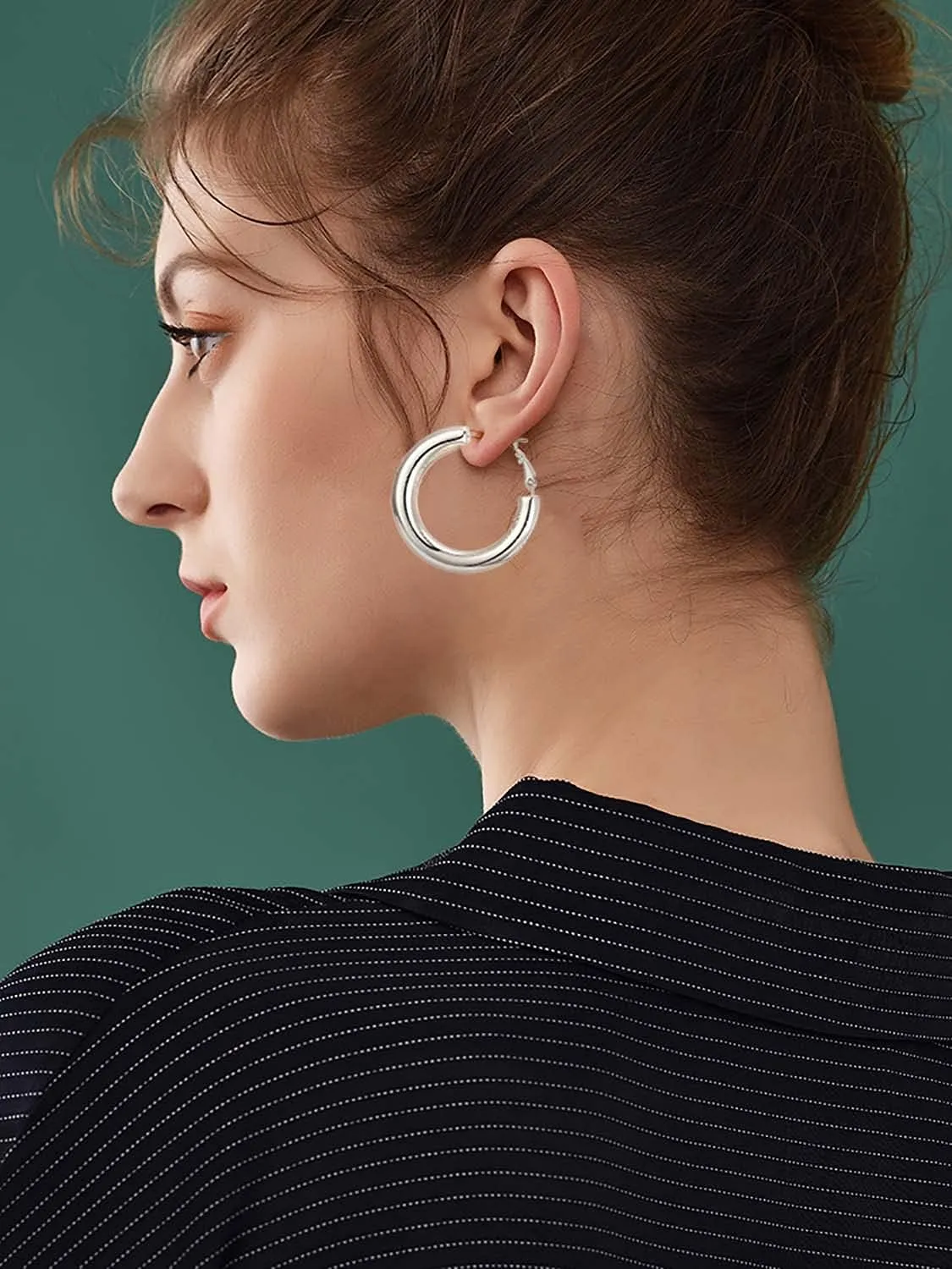 sovesi Chunky Gold Hoop Earrings for Women with 925 Sterling Silver Post, 14K Gold Plated Small Thick Gold Hoops Earrings for Women